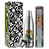 Easter Set, metallic stainless thermos flask (500ml) & scented flat Easter candle (30cm) (GRAY)