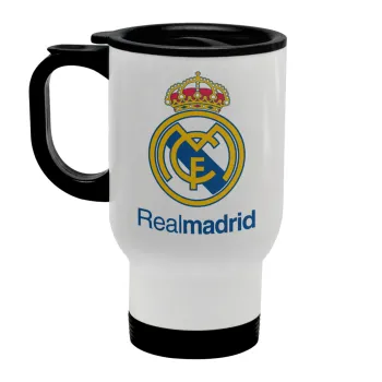 Real Madrid CF, Stainless steel travel mug with lid, double wall white 450ml