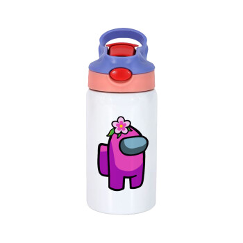 Among US girl, Children's hot water bottle, stainless steel, with safety straw, pink/purple (350ml)