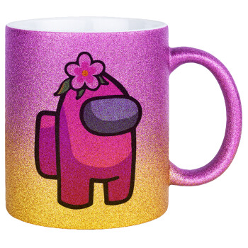 Among US girl, Κούπα Χρυσή/Ροζ Glitter, κεραμική, 330ml