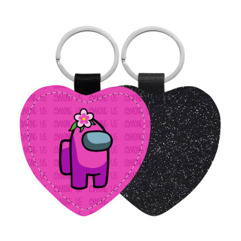 Among US girl, Μπρελόκ PU δερμάτινο glitter καρδιά ΜΑΥΡΟ