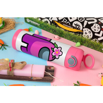 Among US girl, Easter candle, Childrens hot water bottle, stainless steel, with safety straw, PINK (500ml)