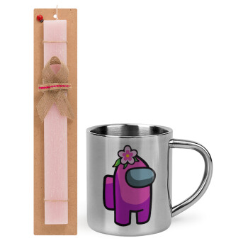Among US girl, Easter Set, metallic thermal cup (300ml) & aromatic flat Easter candle (30cm) (PINK)