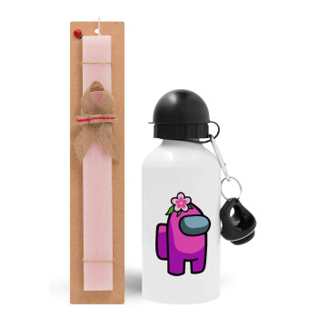 Among US girl, Easter Set, metallic aluminum bottle (500ml) & aromatic flat Easter candle (30cm) (PINK)