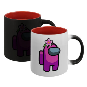 Among US girl, Κούπα Μαγική εσωτερικό κόκκινο, κεραμική, 330ml που αλλάζει χρώμα με το ζεστό ρόφημα