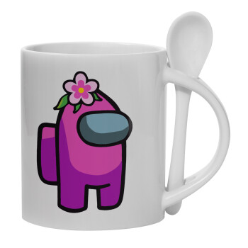 Among US girl, Ceramic coffee mug with Spoon, 330ml (1pcs)