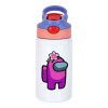 Children's hot water bottle, stainless steel, with safety straw, pink/purple (350ml)