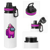Metallic water bottle with safety lid, 850ml aluminum