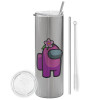 Tumbler stainless steel Silver 600ml, with metal straw & cleaning brush