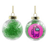 Transparent Christmas tree ball ornament with green filling 8cm