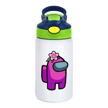 Among US girl, Παιδικό παγούρι θερμό, ανοξείδωτο, με καλαμάκι ασφαλείας, πράσινο/μπλε (350ml)