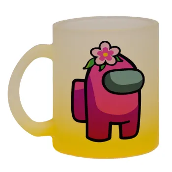 Among US girl, Κούπα γυάλινη δίχρωμη με βάση το κίτρινο ματ, 330ml