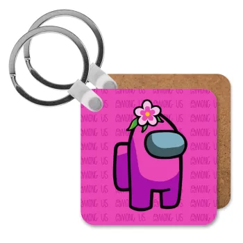 Among US girl, Μπρελόκ Ξύλινο τετράγωνο MDF