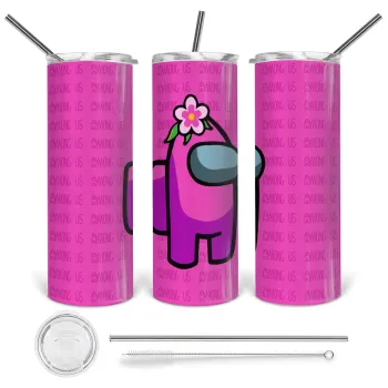 Among US girl, Tumbler stainless steel 600ml, with metal straw & cleaning brush