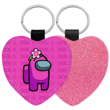 Among US girl, Μπρελόκ PU δερμάτινο glitter καρδιά ΡΟΖ