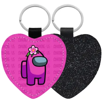 Among US girl, Μπρελόκ PU δερμάτινο glitter καρδιά ΜΑΥΡΟ