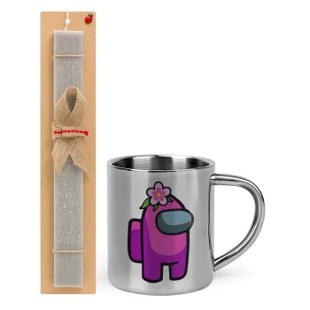 Among US girl, Easter Set, metallic thermal cup (300ml) & Easter aromatic flat candle (30cm) (GRAY)