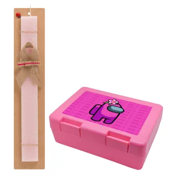 Among US girl, Easter Set, children's snack container PINK & scented flat Easter candle (30cm) (PINK)