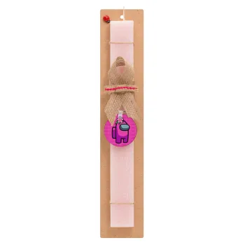 Among US girl, Easter Set, wooden keychain & scented flat Easter candle (30cm) (PINK)