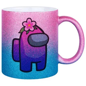 Among US girl, Κούπα Χρυσή/Μπλε Glitter, κεραμική, 330ml