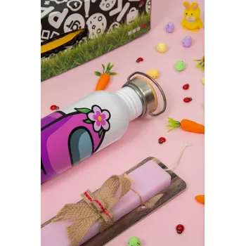 Among US girl, Easter Set, SS Metallic water bottle (620ml, stainless steel) & scented flat Easter candle (30cm) (PINK)