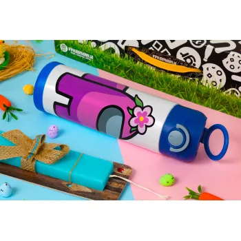 Among US girl, Easter candle, Childrens hot water bottle, stainless steel, with safety straw, BLUE (500ml)