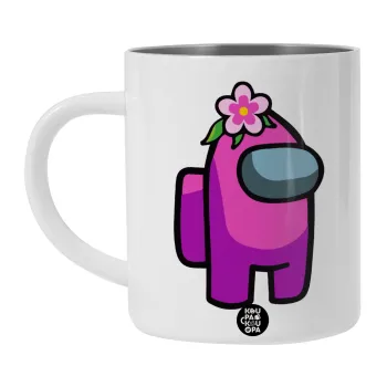 Among US girl, Λευκή Ανοξείδωτη Μεταλλική Κούπα 450ml - Διπλού Τοιχώματος 