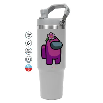 Among US girl, ΓΚΡΙ χρώματος Θερμός Ανοξείδωτο 890ml (30oz) με χερούλι