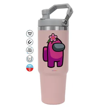 Among US girl, ΡΟΖ χρώματος Θερμός Ανοξείδωτο 890ml (30oz) με χερούλι