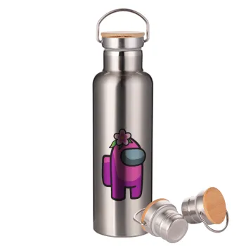 Among US girl, Stainless steel Silver with wooden lid (bamboo), double wall, 750ml