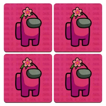 Among US girl, ΣΕΤ x4 Σουβέρ ξύλινα τετράγωνα plywood (9cm)