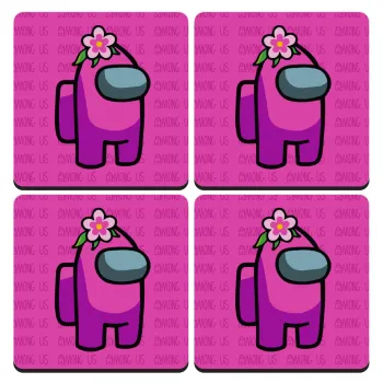 Among US girl, ΣΕΤ 4 Σουβέρ ξύλινα τετράγωνα (9cm)