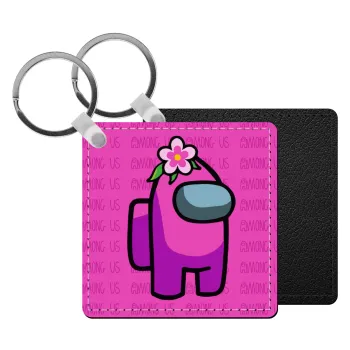 Among US girl, Μπρελόκ Δερματίνη, τετράγωνο ΜΑΥΡΟ (5x5cm)