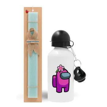 Among US girl, Πασχαλινή Λαμπάδα με παγούρι μεταλλικό αλουμινίου (500ml) & λαμπάδα αρωματική πλακέ (30cm) (ΤΙΡΚΟΥΑΖ)