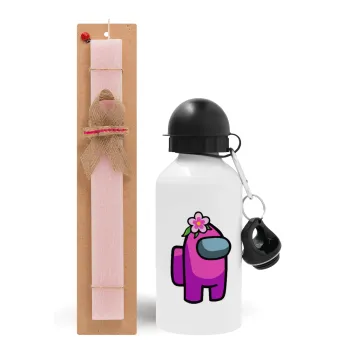 Among US girl, Easter Set, metallic aluminum bottle (500ml) & aromatic flat Easter candle (30cm) (PINK)
