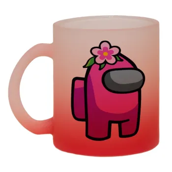 Among US girl, Κούπα γυάλινη δίχρωμη με βάση το κόκκινο ματ, 330ml