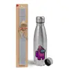 Easter Set, metallic Inox water bottle (750ml) & aromatic flat Easter candle (30cm) (GRAY)