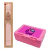 Easter Set, children's snack container PINK & scented flat Easter candle (30cm) (PINK)