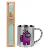 Easter Set, metallic thermal cup (300ml) & aromatic flat Easter candle (30cm) (TURQUOISE)