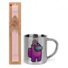 Easter Set, metallic thermal cup (300ml) & aromatic flat Easter candle (30cm) (PINK)