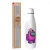 Easter Set, metallic stainless thermos bottle (500ml) & scented flat Easter candle (30cm) (GRAY)