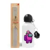 Easter Set, metallic aluminum water bottle (500ml) & aromatic flat Easter candle (30cm) (GRAY)