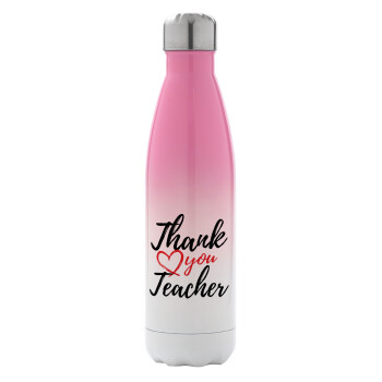 Thank you teacher, Μεταλλικό παγούρι θερμός Ροζ/Λευκό (Stainless steel), διπλού τοιχώματος, 500ml