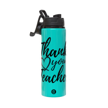 Thank you teacher, Metallic water bottle with safety lid, 850ml aluminum