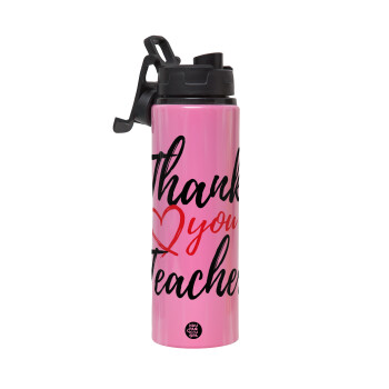 Thank you teacher, Metallic water bottle with safety lid, 850ml aluminum
