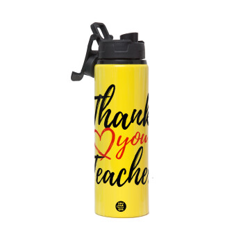 Thank you teacher, Metallic water bottle with safety lid, 850ml aluminum