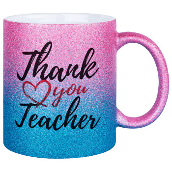 Thank you teacher, Κούπα Χρυσή/Μπλε Glitter, κεραμική, 330ml