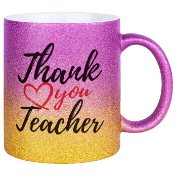 Thank you teacher, Κούπα Χρυσή/Ροζ Glitter, κεραμική, 330ml