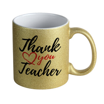 Thank you teacher, Κούπα Χρυσή Glitter που γυαλίζει, κεραμική, 330ml