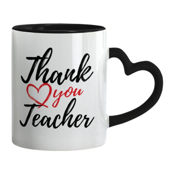 Thank you teacher, Mug heart black handle, ceramic, 330ml